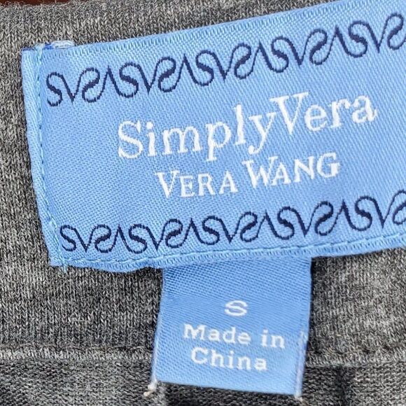 Simply Vera Vera Wang Dark Gray Tie Belt Dress with Pleats and Black Sheer Edges - Picture 4 of 13